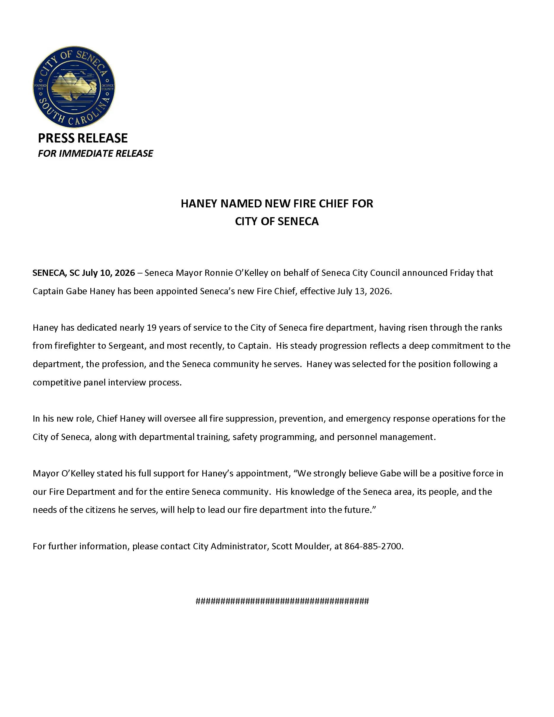 haney-named-new-fire-chief-for-city-of-seneca-2026