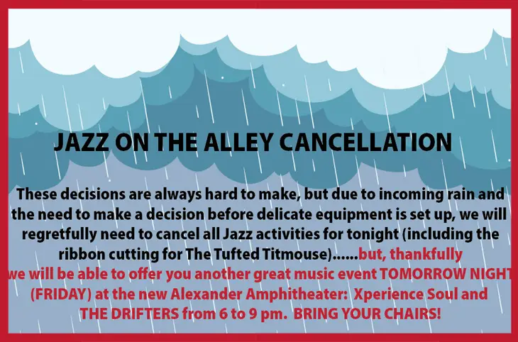 Jazz on the Alley Cancellation - June 18th, 2026